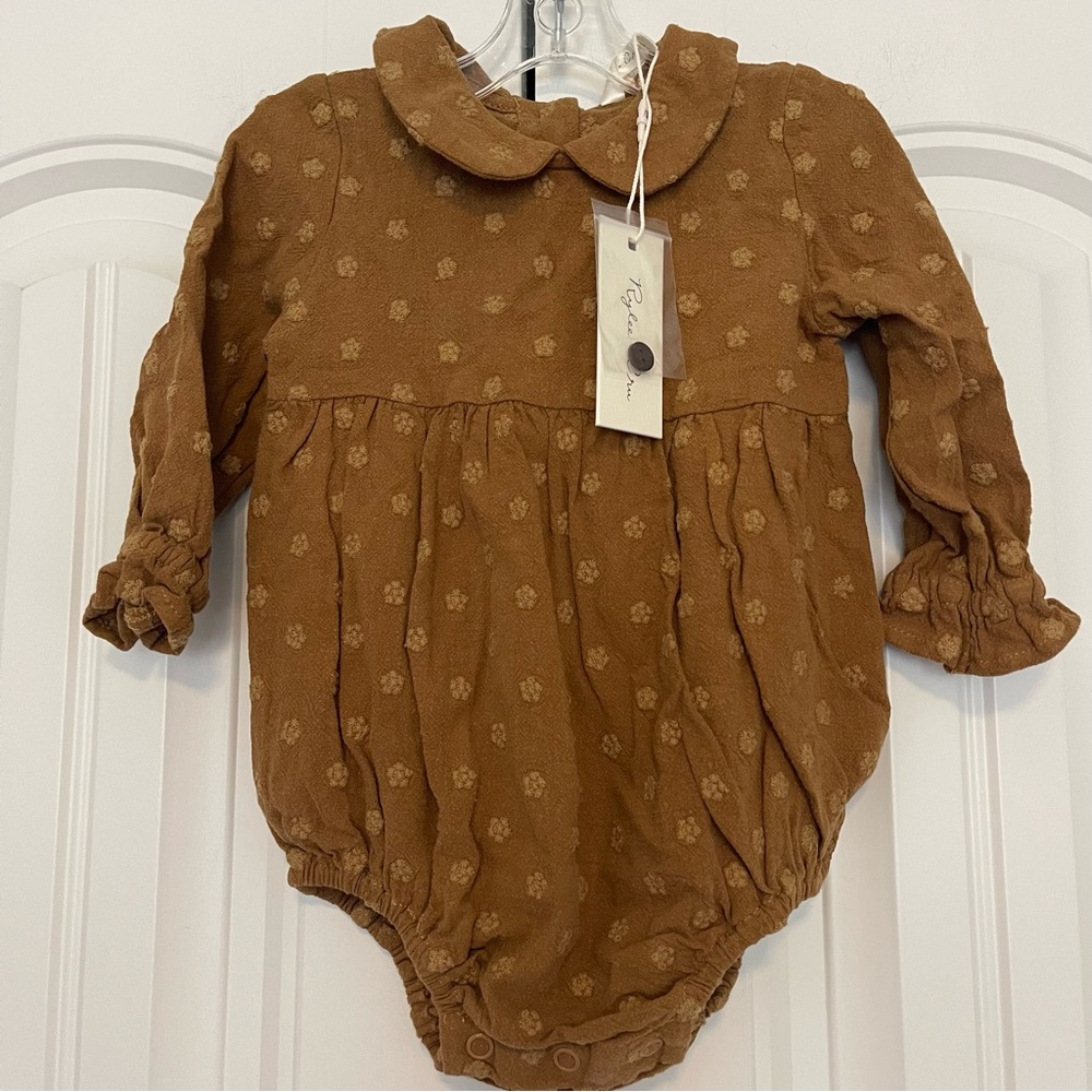 Rylee + Cru Tan Textured Baby Outfit in brass